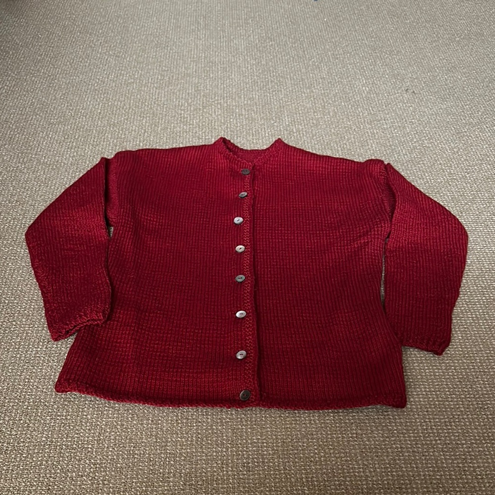 Hand knit Red Button-Up Cardigan